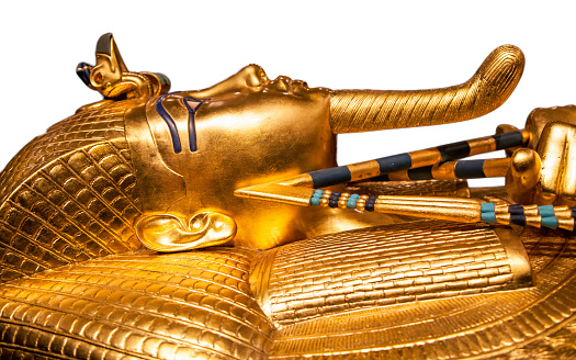 Isolated golden egyptian Tutankhamun's sarcophagus