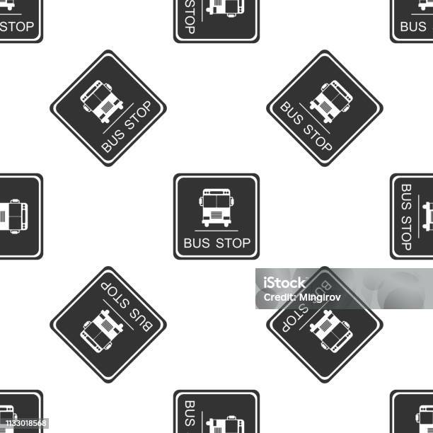 Bustop Pattern Bus Stop Sign Isolated Seamless Pattern On White Background Flat Design ...