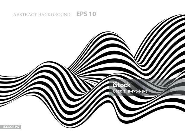 Black And White Abstract Background With Stripes Stock Illustration - Download Image Now - Striped, Single Line, Wave Pattern