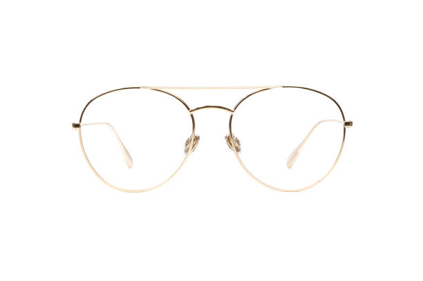 istock Gold glasses metal in round frame transparent for reading or good eye sight, front view isolated on white background 1133030582