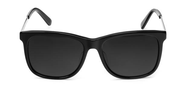 istock Black plastic sun glasses with polarized gradient isolated on white background. Summer sun eye glasses front view mockup 1133030633
