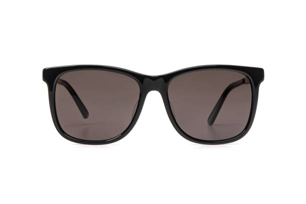istock Black plastic sunglasses with polarized gradient isolated on white background. Summer sun eye glasses front view mockup 1133030644