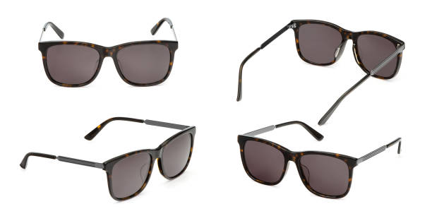 Set Summer Sun glasses of black plastic with polarized gradient isolated on white background. Collection fashion eye glasses