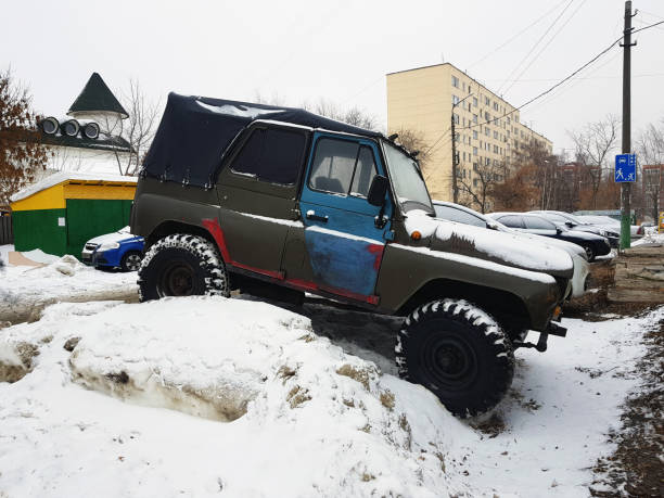 istock vintage car with awning on snow 1133037108