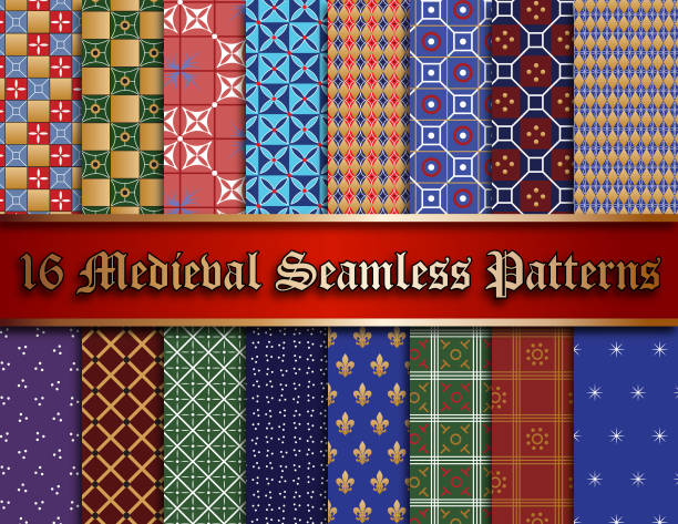 16 Medieval Seamless Patterns - ilustração de arte vetorial