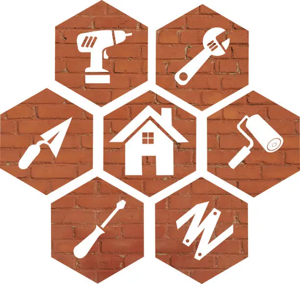 Photo of Do-it-yourself icon on an orange-red brick background