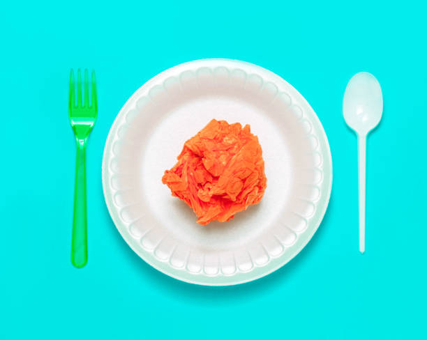 istock Plastic cutlery and plastic bag in plate. setout with plastic garbage. 1133041171
