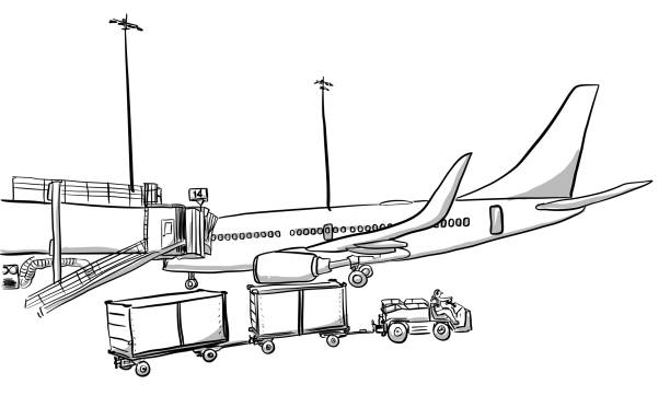 wsiadanie i załadunek bagażu - luggage cart airport luggage cargo container stock illustrations