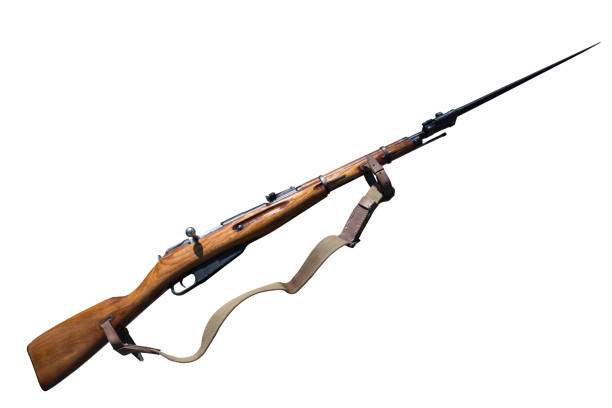 Russian rifle with bayonet of the first and second world war on a white background