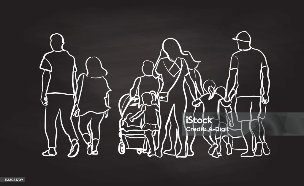 Crossing Roads Families Large group of family and friends walking together Neighbor stock vector