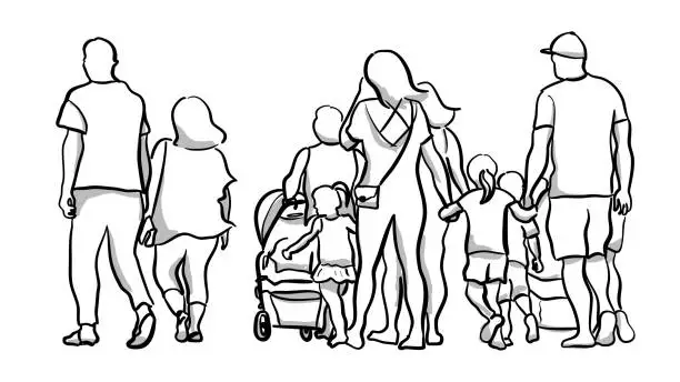 Vector illustration of Walking Across The Street Families