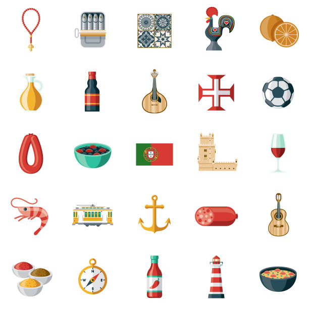 포르투갈 아이콘 세트 - 포르투갈어 일러스트 stock illustrations