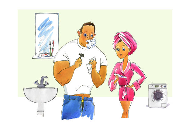 ilustrações, clipart, desenhos animados e ícones de teste de gravidez positivo. menina e homem no banheiro. - mirror men teenager depression