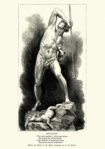 Vintage engraving of Retaliation, Revenge of the Shepherd, after the statue by C B Birch