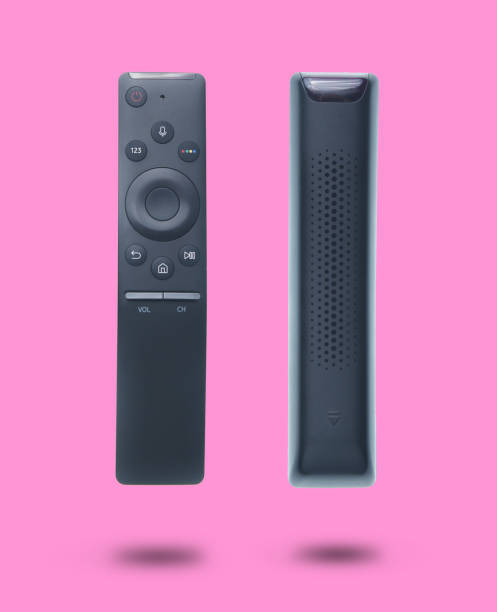 istock Modern tv remote isolated on pink background.Set of two different foreshortenings. 1133054873