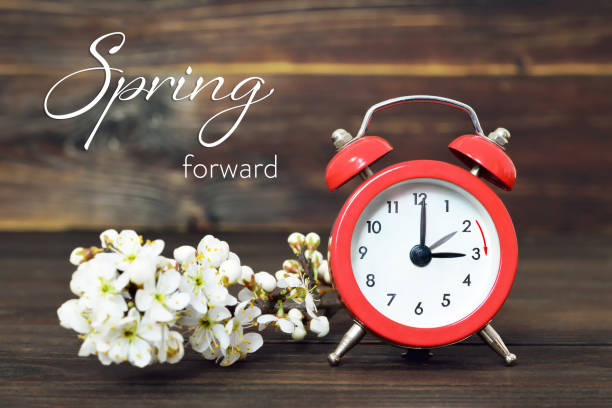 daylight saving time, spring forward, summer time change - minute hand fotos imagens e fotografias de stock