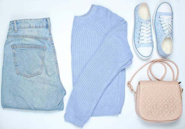 istock Flat lay style clothes and accessories on white background. Top view 1133056220