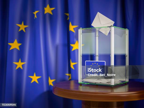 Foto de Caixa De Cédula Com Bandeira Da Ue Da União Européia Ilustração 3d e mais fotos de stock de Eleição