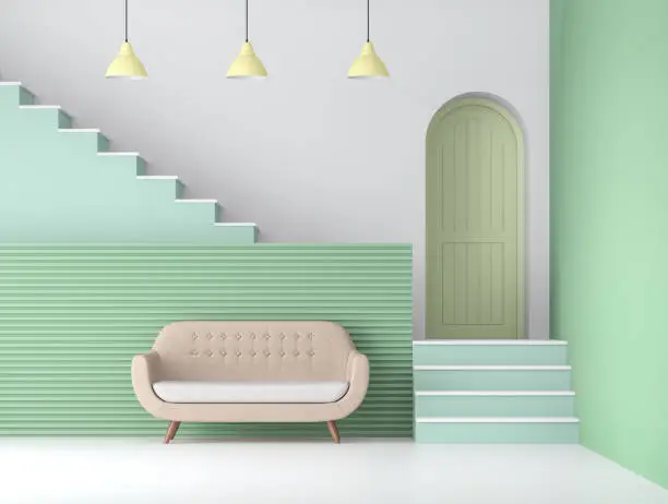 Photo of Pastel green color living room 3d render