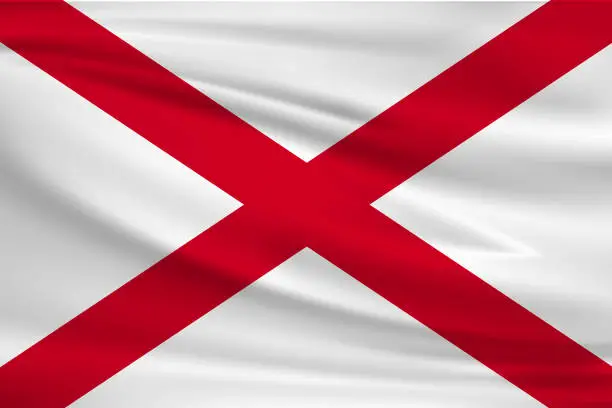 Vector illustration of Waving Alabama State Flag