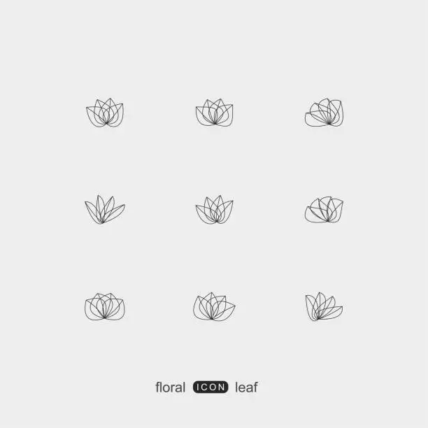 Vector illustration of set of plant floral and leaf icon