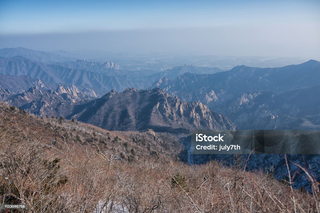 Winter Mountain Seoraksan Daechongbong Peak Seoraksan, Sokcho Korea Above Stock Photo