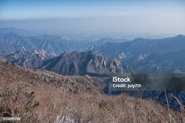 Winter Mountain Seoraksan Stock Photo - Download Image Now - Above, Bare Tree, Dawn