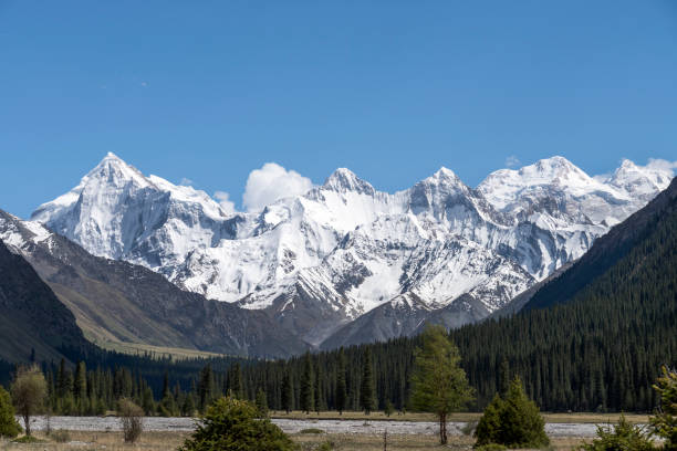 istock River valleys and snowy mountains against a blue sky 1133091632