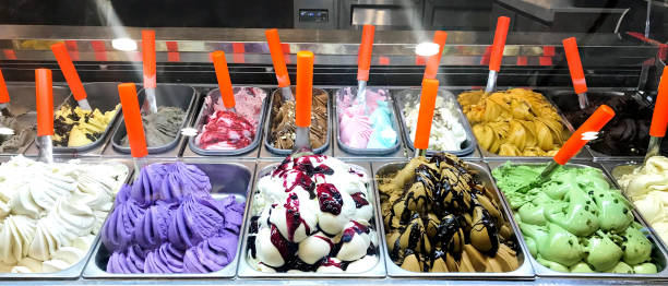 istock Colorful Displayed Ice Cream Flavors and Scoopers 1133091709