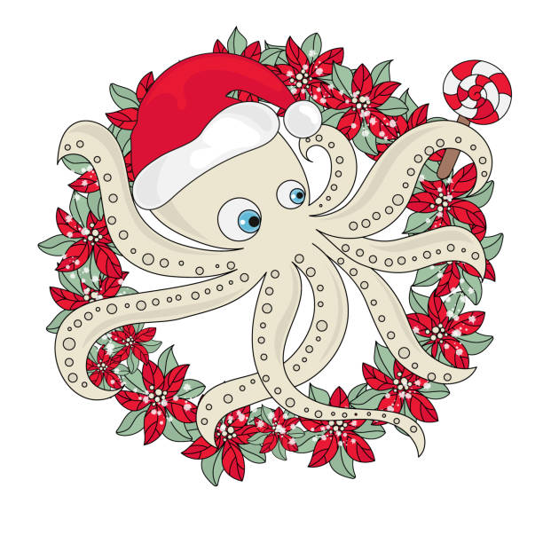 istock CHRISTMAS OCTOPUS ICON New Year Cartoon Vector Illustration Set 1133092405