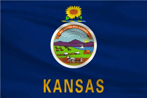 Vector illustration of Kansas Waving Flag