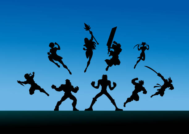 ilustrações de stock, clip art, desenhos animados e ícones de vector anime characters team silhouette - ninja