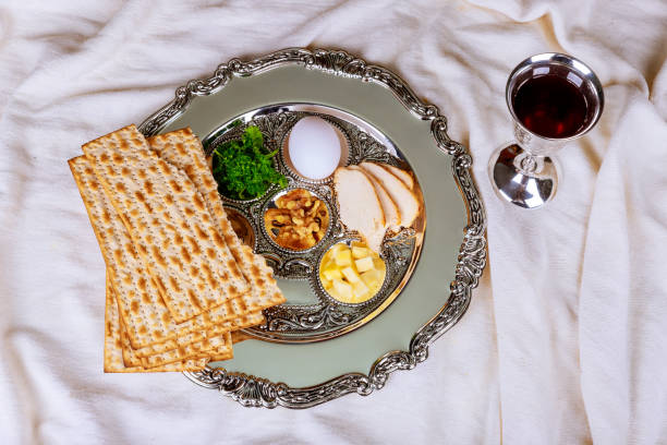 istock Matzo for Passover with Seder on plate on table close up 1133107239