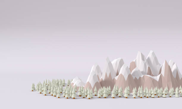 istock Geometric Coast Mountains and Sunset and Snow Background Panorama Lowpoly 3D render - Illustration 1133108707