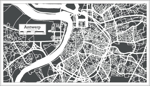 ilustrações de stock, clip art, desenhos animados e ícones de antwerp city map in retro style. outline map. - antuerpia