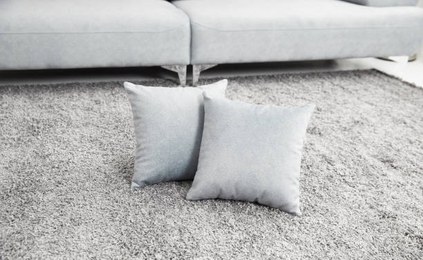 istock Scandinavian style livingroom with fabric sofa, sofa table. morning image with plant. sofa table on the lug. 1133113482