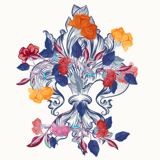 вектор королевской лилии дизайн с цветами - lily fleur de lys king flower stock illustrations