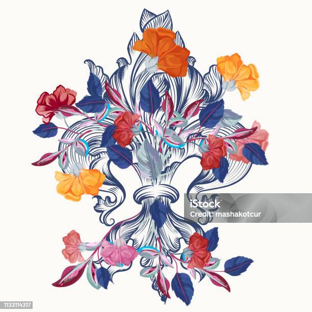 Vector Royal Lily Design With Flowers Stock Illustration - Download Image Now - Fleur De Lys, Flower, Victorian Style