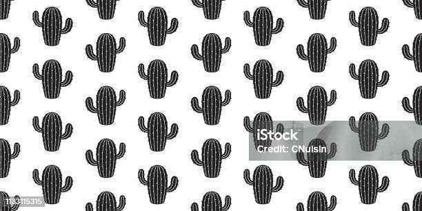 Cactus Seamless Pattern Vector Desert Flower Botanica Plant Garden Summer Scarf Isolated Background Repeat Wallpaper Illustration Doodle Stock Illustration - Download Image Now