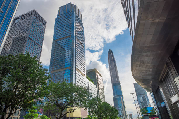 istock Window glass, Modern architecture in the blue sky white cloud city 1133116248
