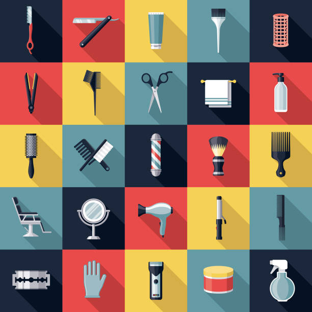 Hairdressing Icon Set A set of icons. File is built in the CMYK color space for optimal printing. Color swatches are global so it’s easy to edit and change the colors. barber illustrations stock illustrations
