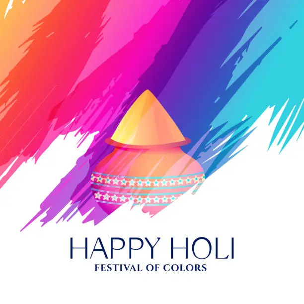 Vector illustration of stylish happy holi colorful background with matki