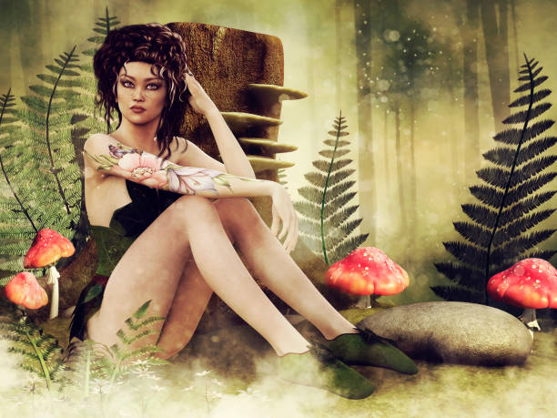 istock Fairy girl sitting on a mushroom meadow 1133120178