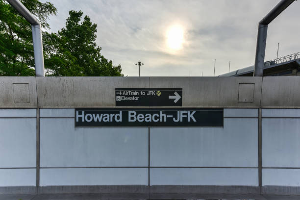 Queens, New York - May 31, 2016: Howard Beach-JFK Subway station in Queens, New York.