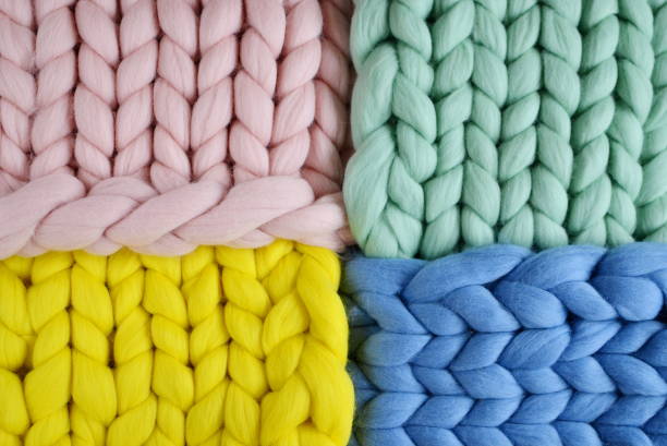 istock Giant Pink Mint Yellow Blue Plaid Woolen Knitted 1133125686