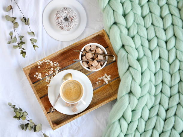 istock Cup with cappuccino, doughnutt, green pastel giant blanket 1133125705