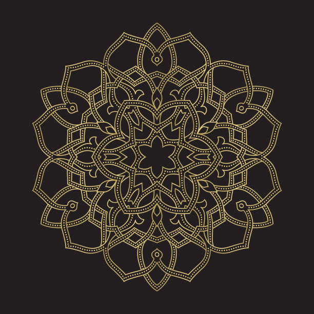 Gold color round abstract ethnic ornament mandala vector art illustration