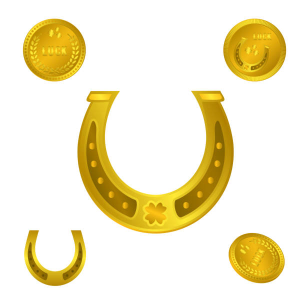 ilustrações de stock, clip art, desenhos animados e ícones de set of luck silhouette symbols - horseshoe good luck charm cut out luck