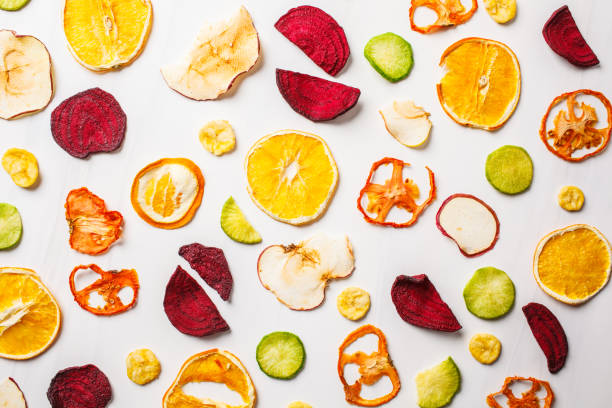 istock Dried vegetables and fruits on a white background, top view. 1133130749