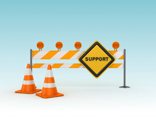istock SUPPORT Road Sign with Barrier and Cones - 3D Rendering 1133132888